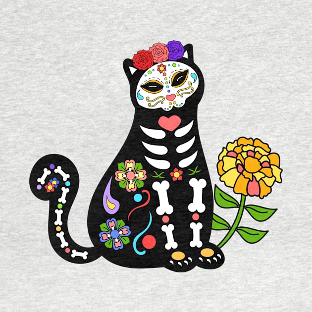 Day of the Dead Skeleton Flower Cat by Bitycat